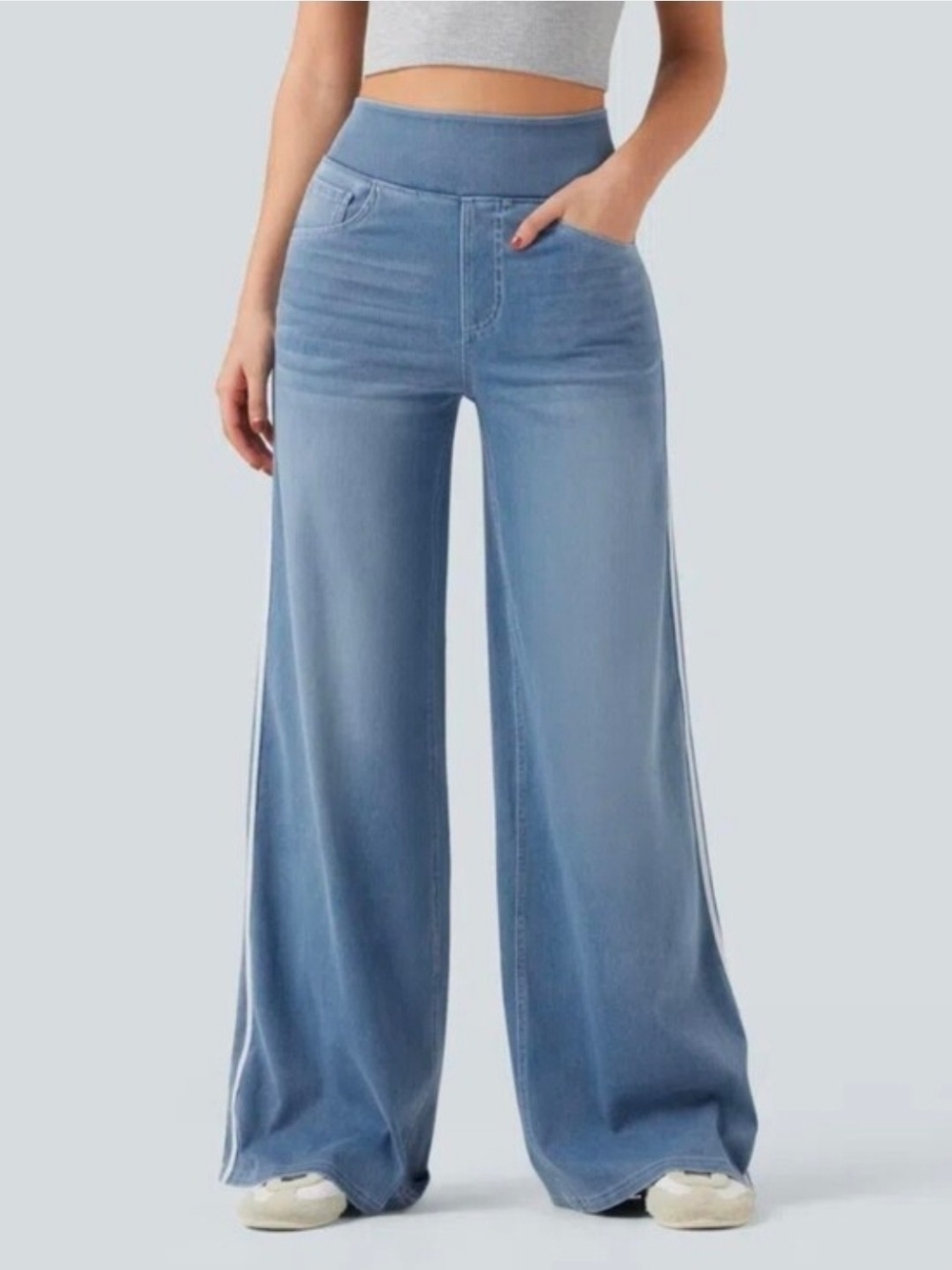 HALARA Light Blue High-Rise Wide-Leg Jeans